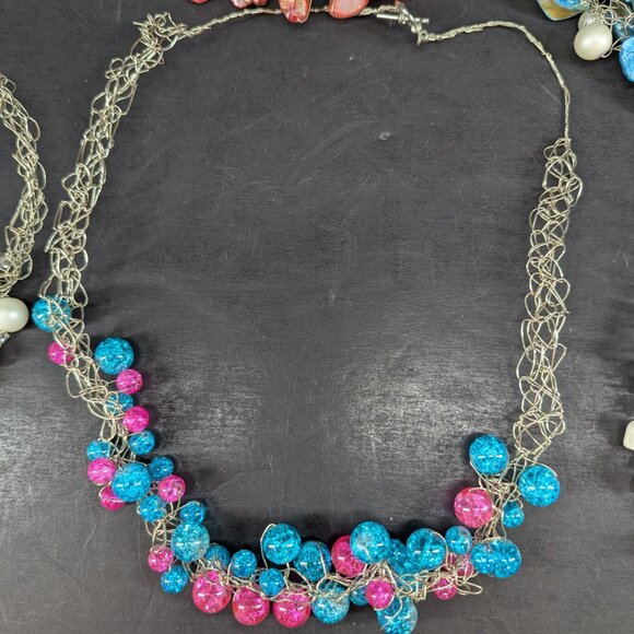 Homemade Crochet Jewelry Wire Necklace with Multicolor Beads 23" Long Lot of 6 - Picture 6 of 10